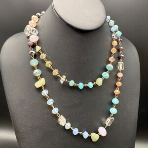 🌈 36"-40" Long Multi-Color Glass Beaded Necklace – Boho Layering Statement 🎨